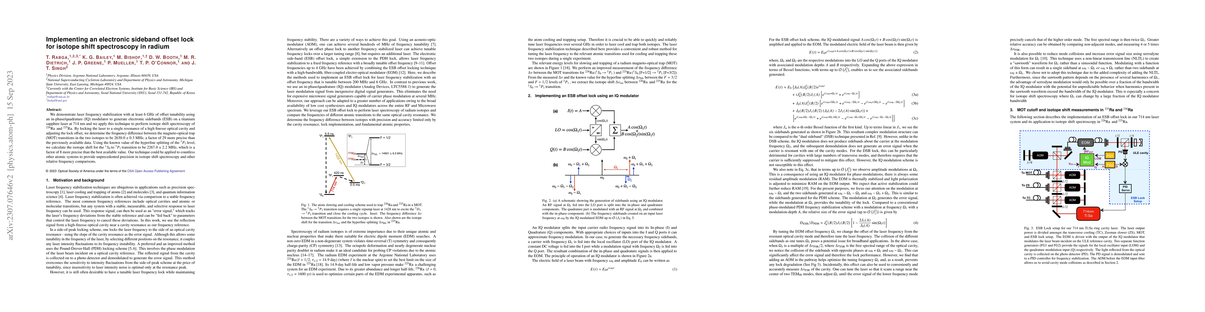 Thumbnail for Implementing an electronic sideband offset lock for precision
  spectroscopy in radium