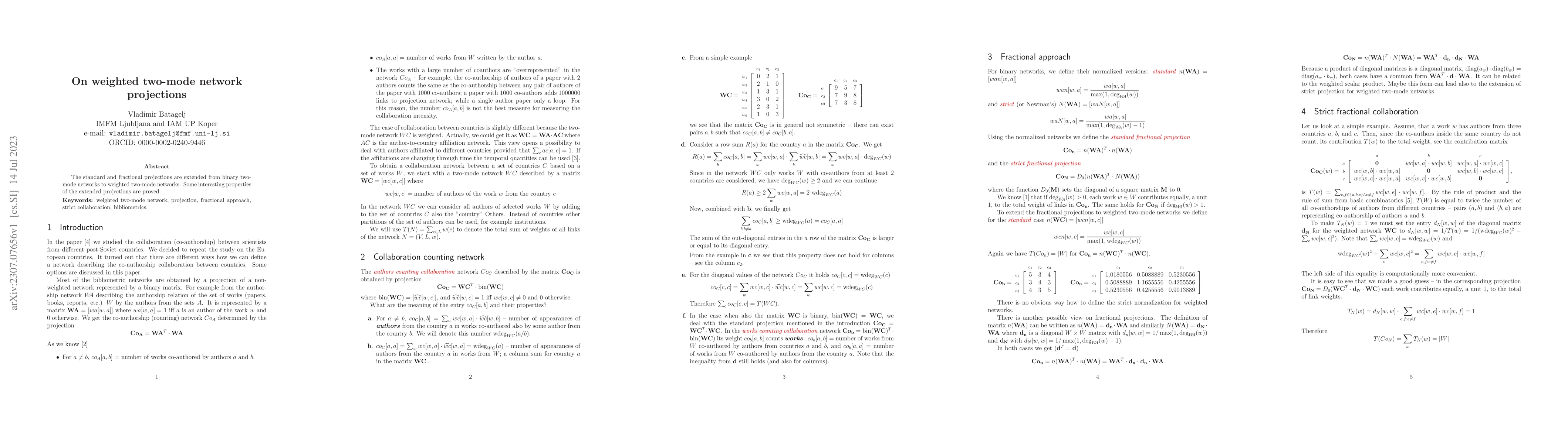 Thumbnail for On weighted two-mode network projections
