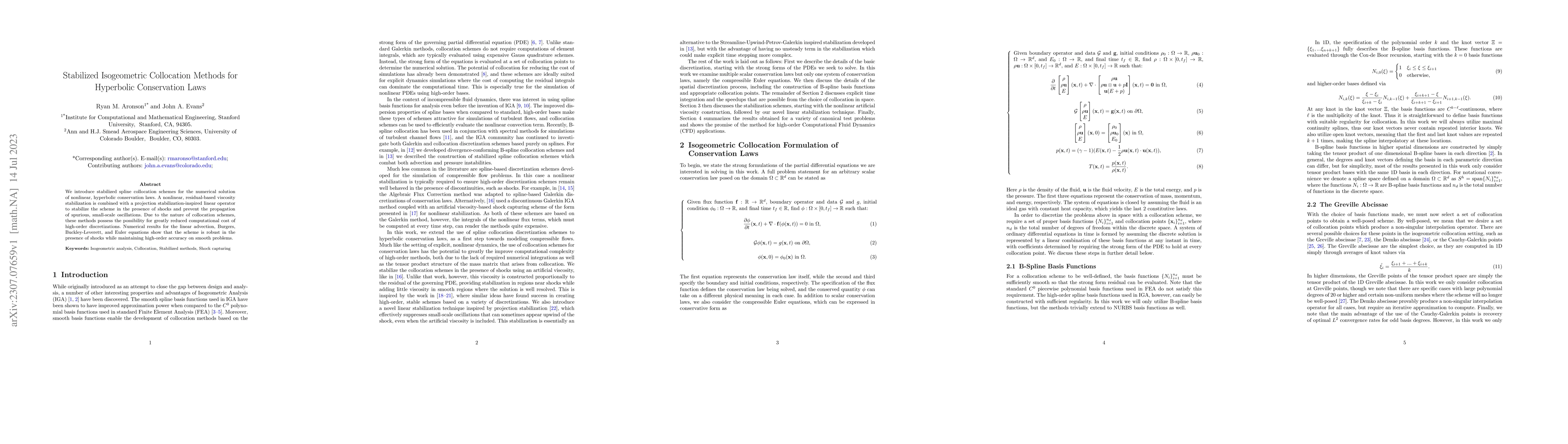 Thumbnail for Stabilized Isogeometric Collocation Methods for Hyperbolic Conservation
  Laws