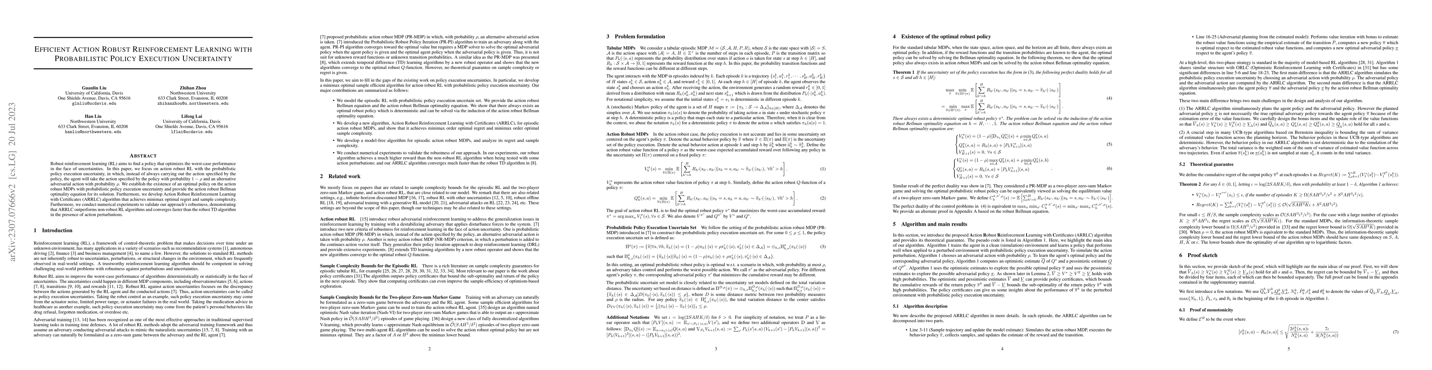 Thumbnail for Efficient Action Robust Reinforcement Learning with Probabilistic Policy
  Execution Uncertainty