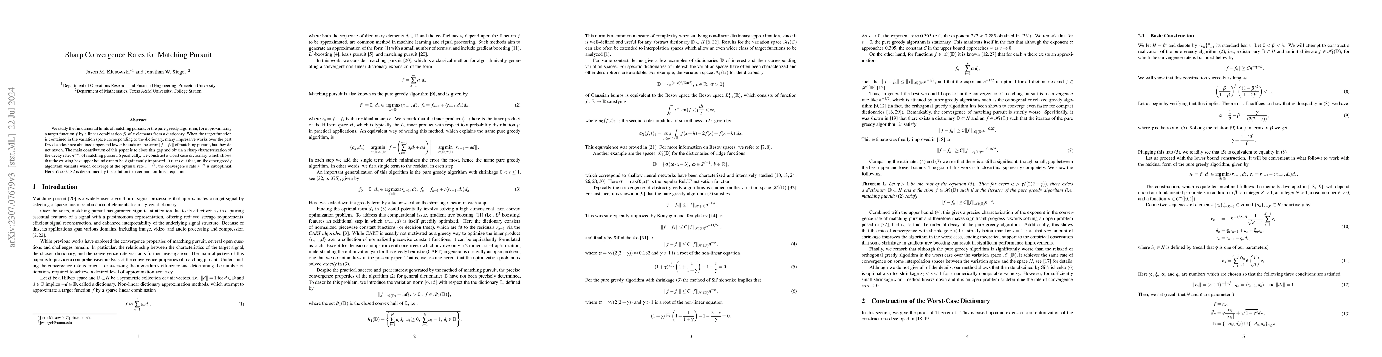 Thumbnail for Sharp Convergence Rates for Matching Pursuit