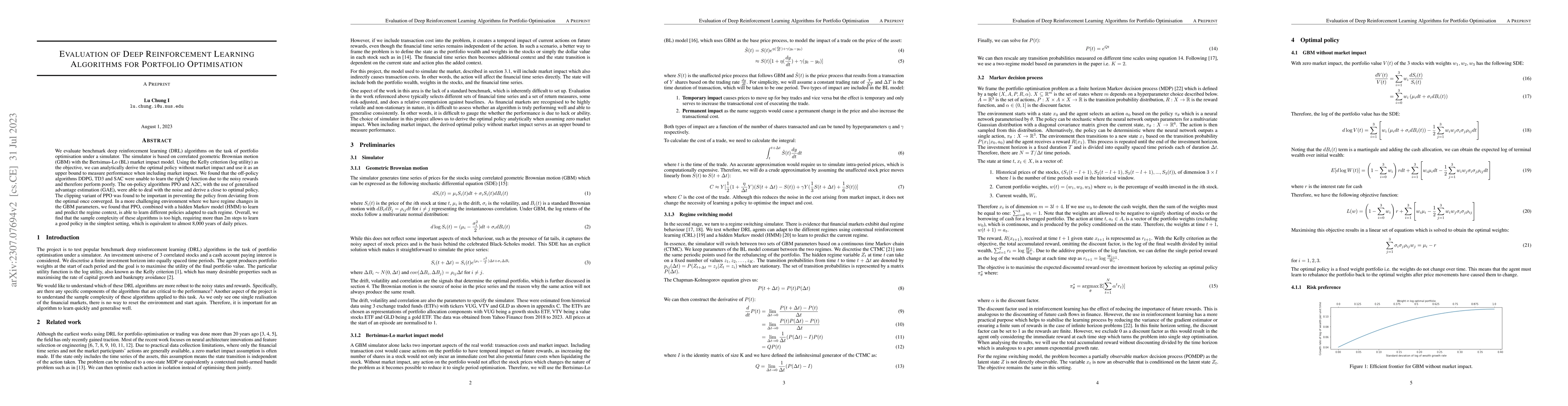 Thumbnail for Evaluation of Deep Reinforcement Learning Algorithms for Portfolio
  Optimisation