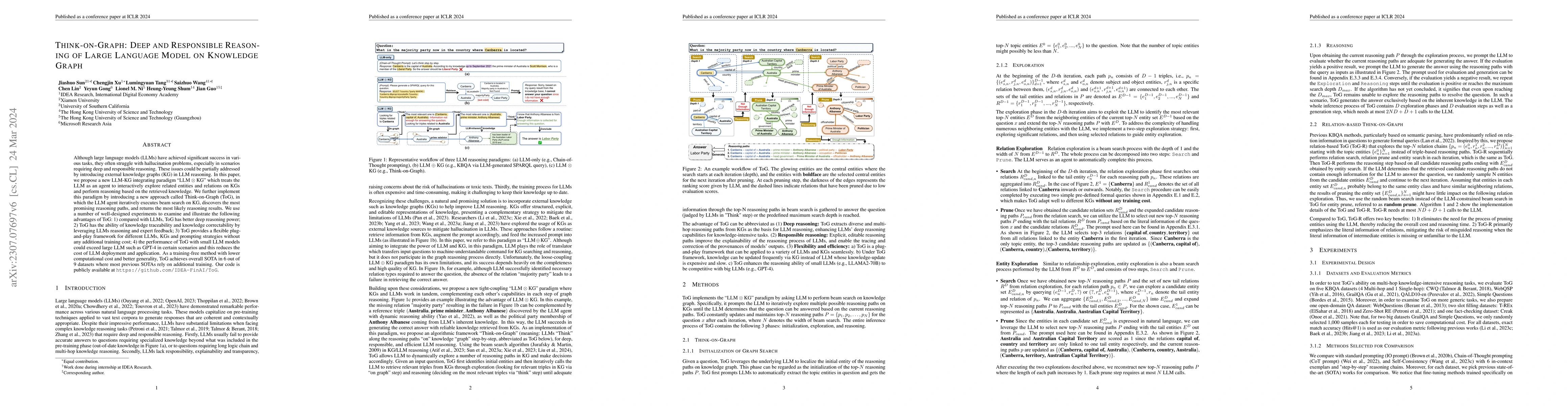 Thumbnail for Think-on-Graph: Deep and Responsible Reasoning of Large Language Model
  on Knowledge Graph
