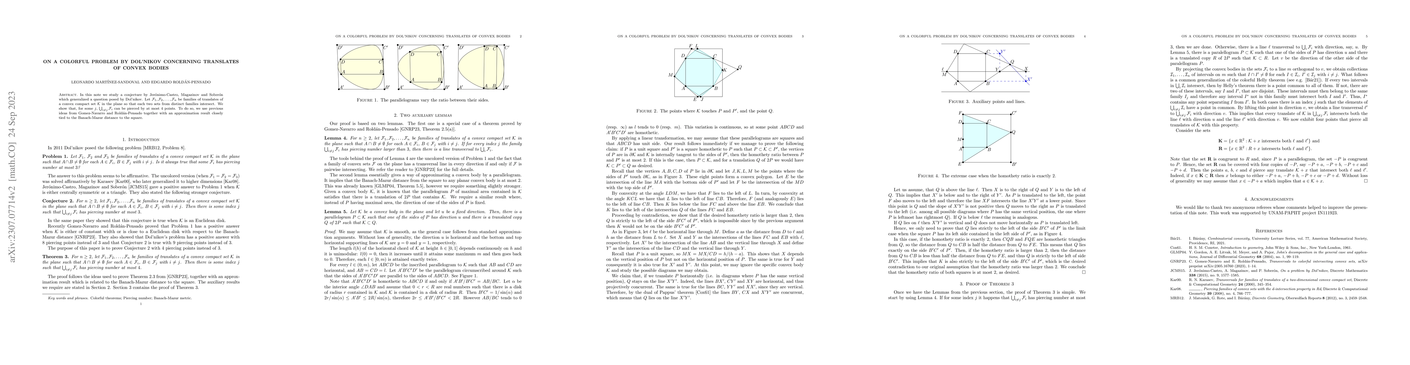 Thumbnail for On a colorful problem by Dol'nikov concerning translates of convex
  bodies