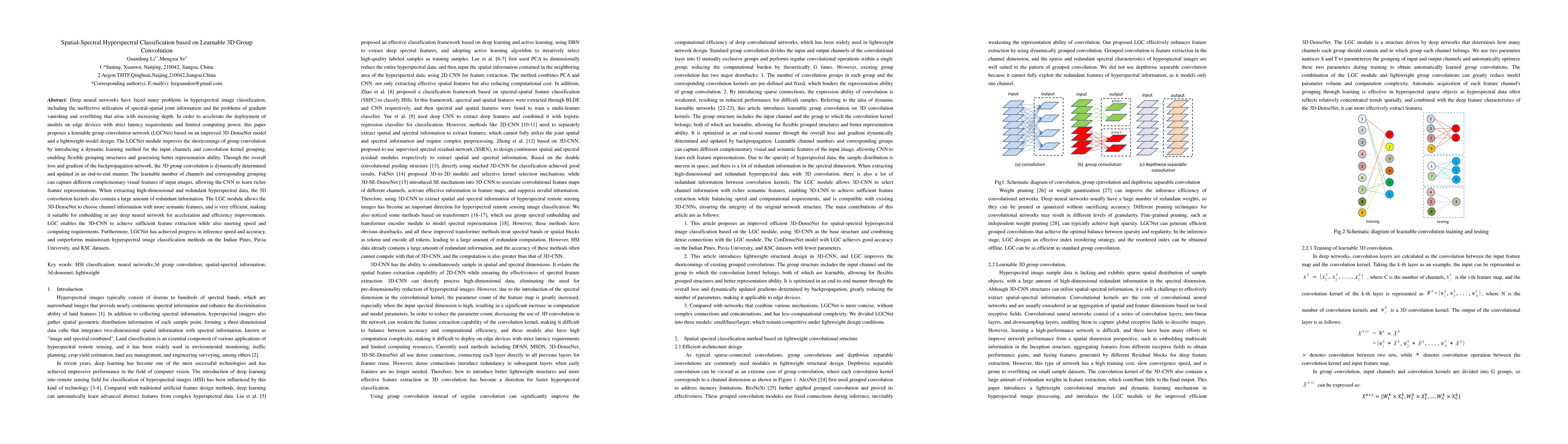 Thumbnail for Spatial-Spectral Hyperspectral Classification based on Learnable 3D
  Group Convolution