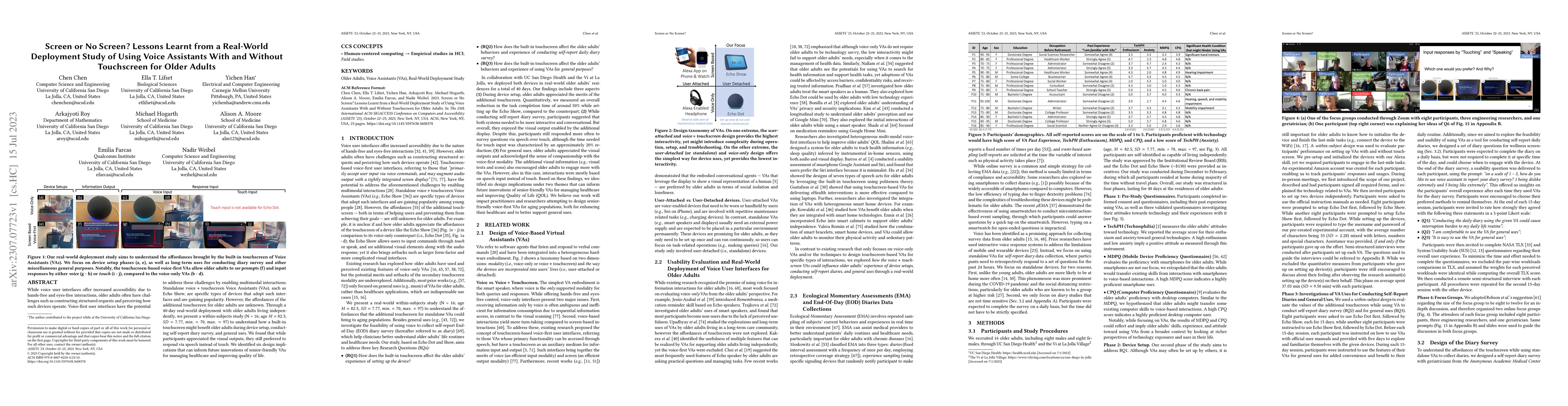 Thumbnail for Screen or No Screen? Lessons Learnt from a Real-World Deployment Study
  of Using Voice Assistants With and Without Touchscreen for Older Adults