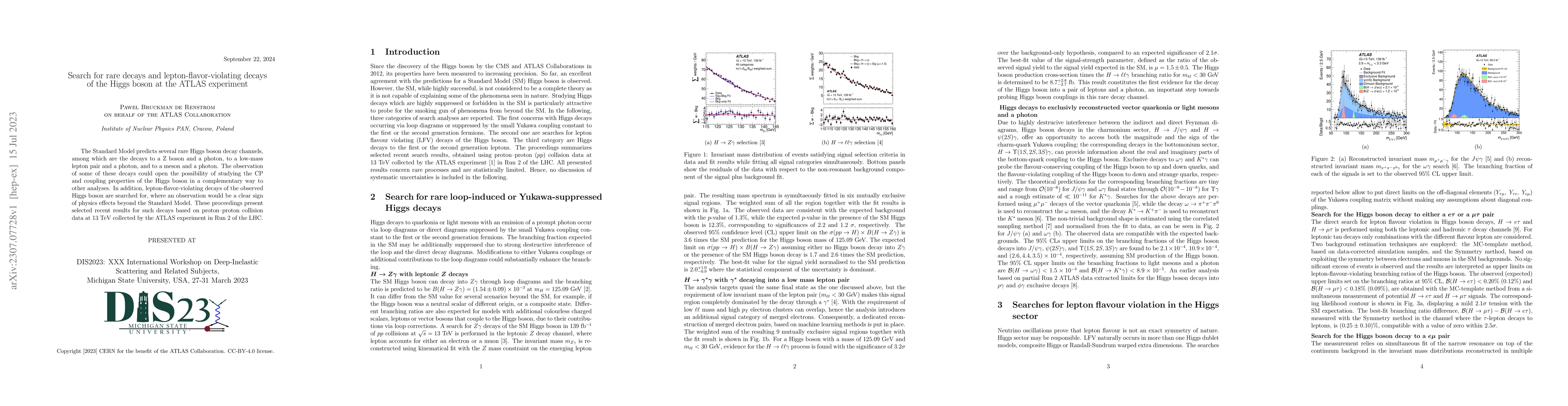 Thumbnail for Search for rare decays and lepton-flavor-violating decays of the Higgs
  boson at the ATLAS experiment