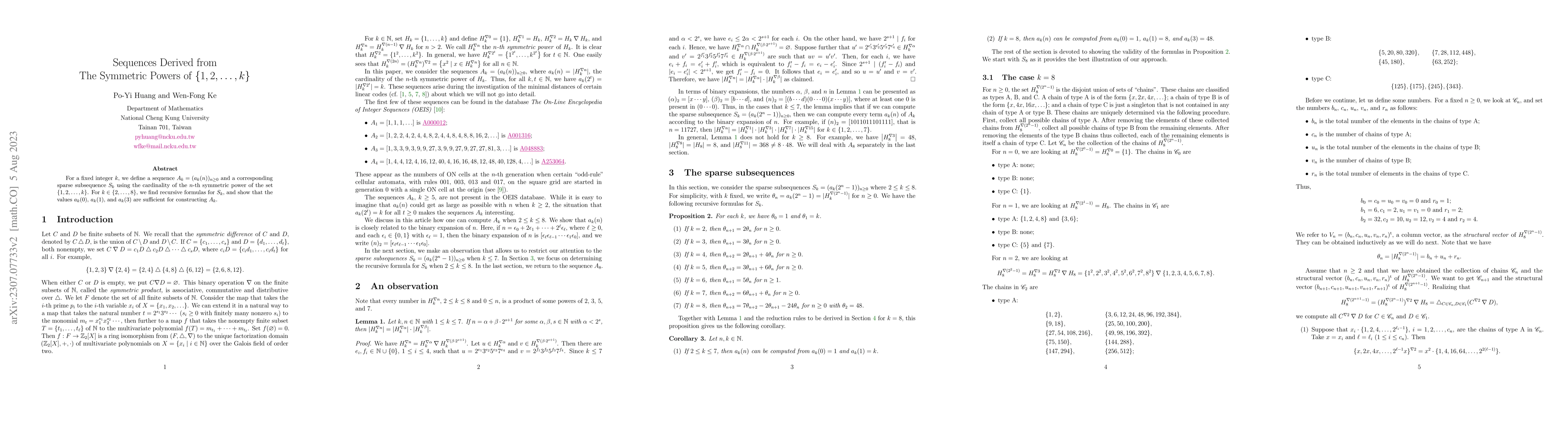 Thumbnail for Sequences Derived from The Symmetric Powers of $\{1,2,\ldots,k\}$