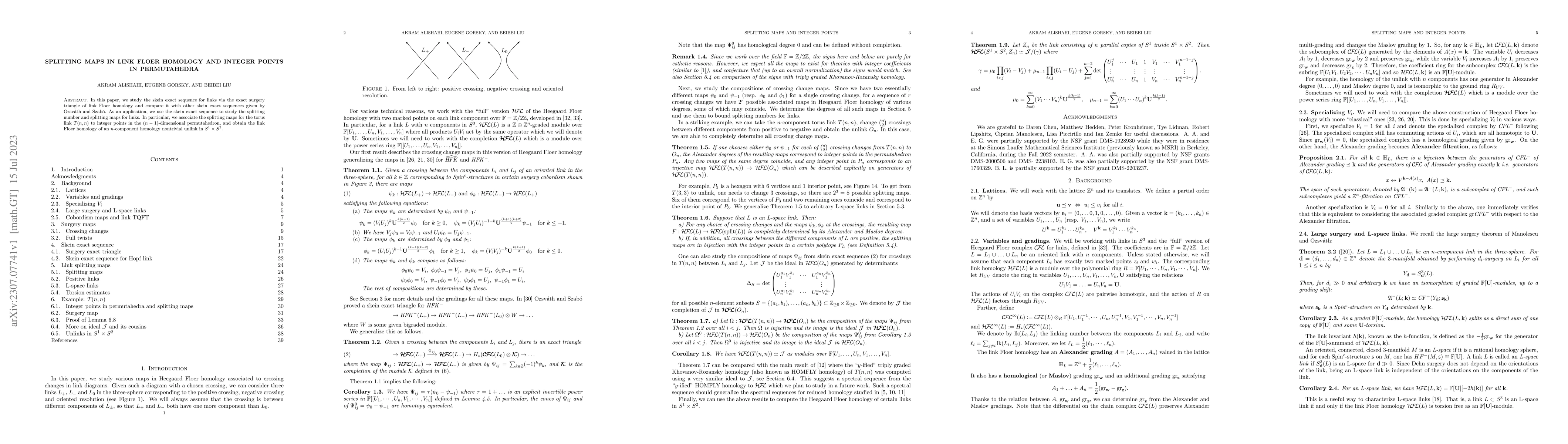 Thumbnail for Splitting maps in link Floer homology and integer points in permutahedra