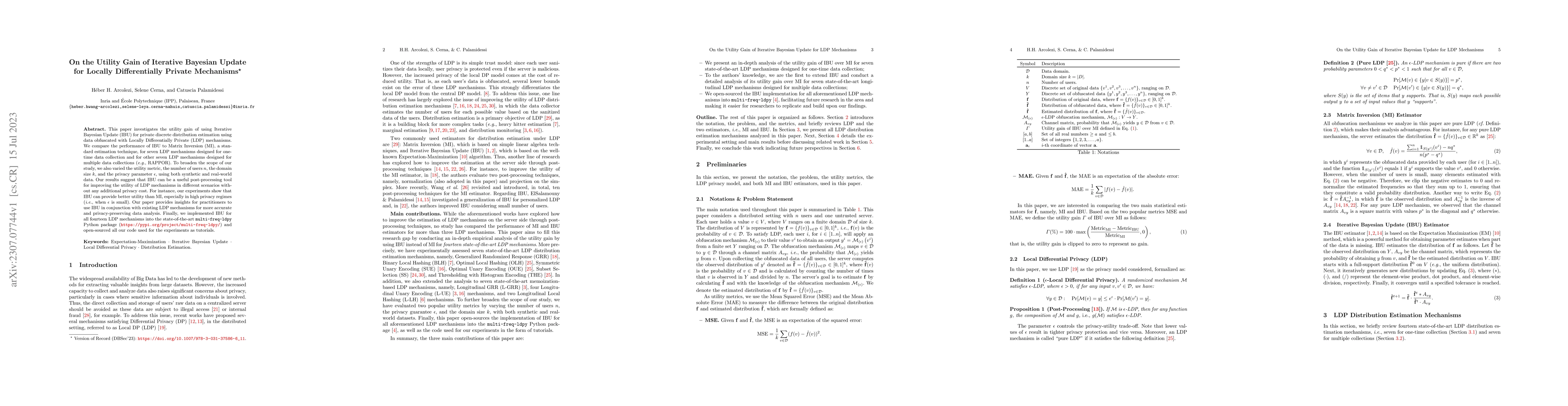 Thumbnail for On the Utility Gain of Iterative Bayesian Update for Locally
  Differentially Private Mechanisms