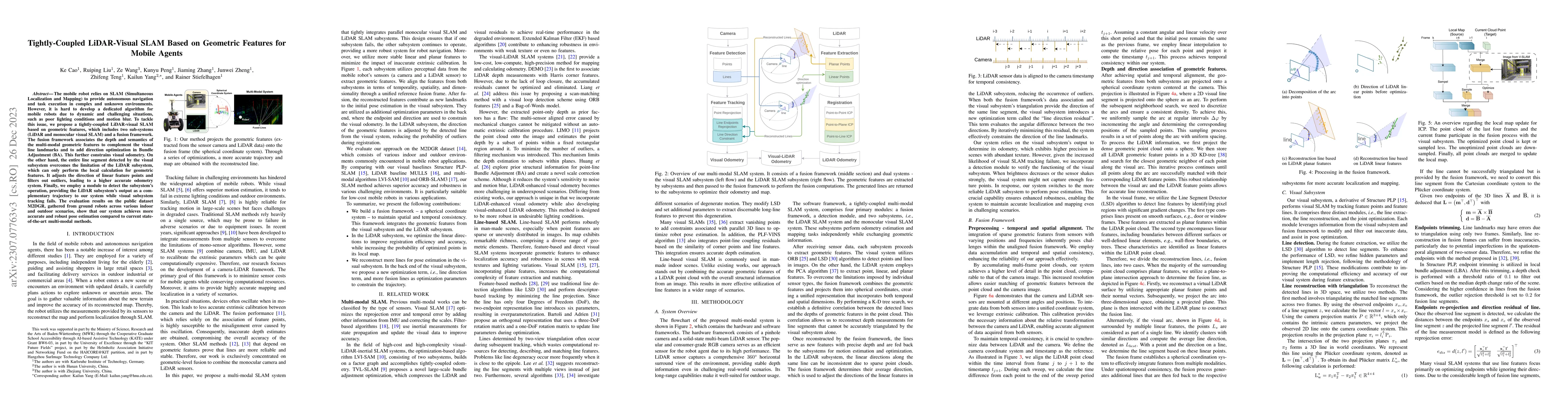Thumbnail for Tightly-Coupled LiDAR-Visual SLAM Based on Geometric Features for Mobile
  Agents