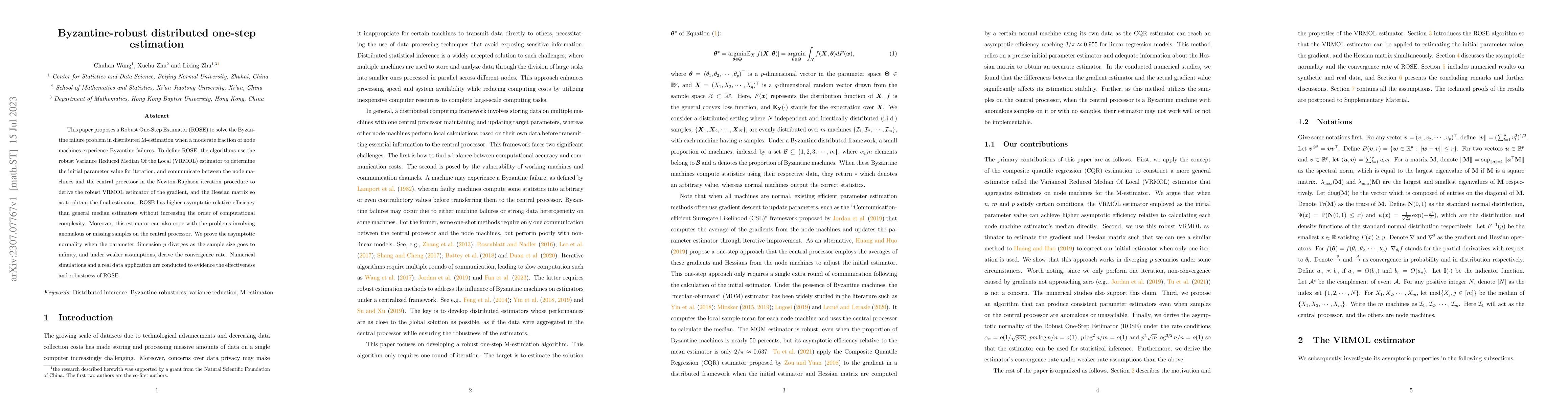 Thumbnail for Byzantine-robust distributed one-step estimation