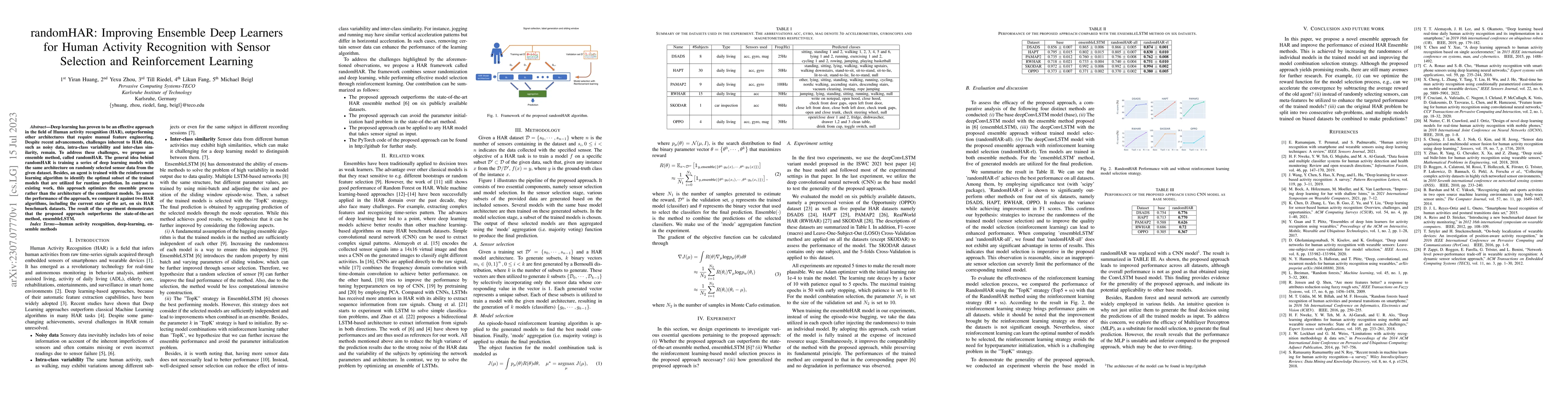 Thumbnail for randomHAR: Improving Ensemble Deep Learners for Human Activity
  Recognition with Sensor Selection and Reinforcement Learning