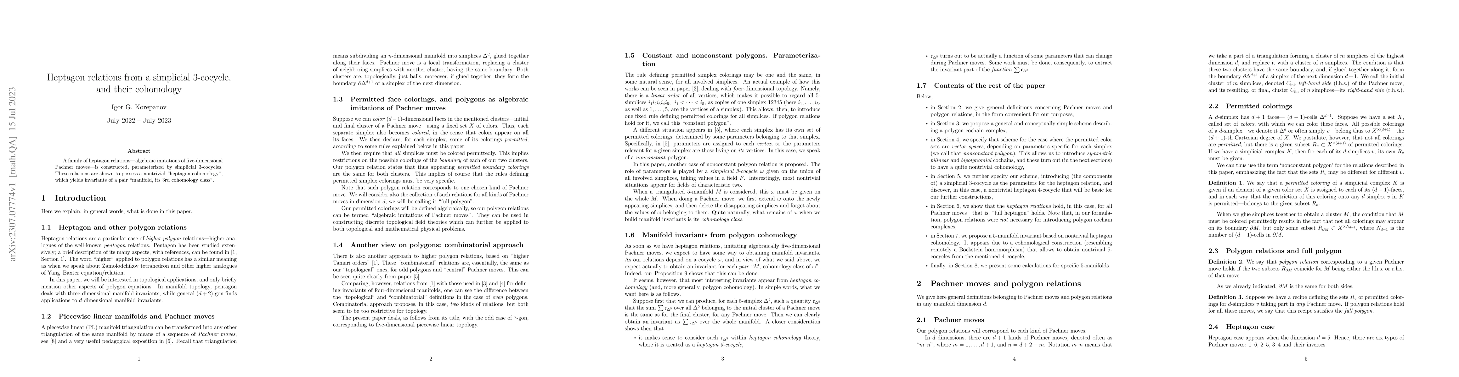 Thumbnail for Heptagon relations from a simplicial 3-cocycle, and their cohomology
