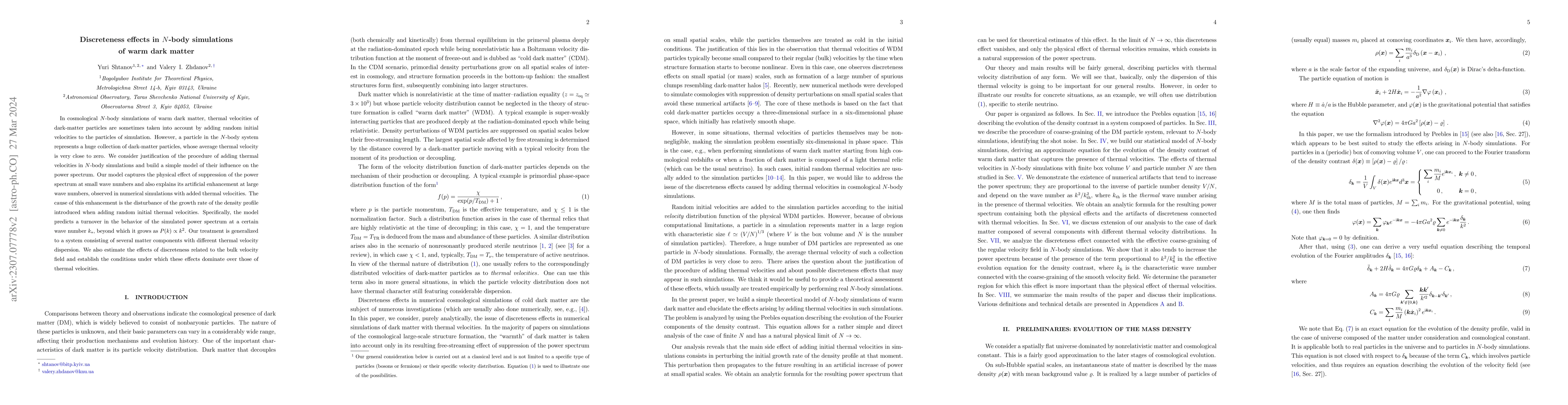 Thumbnail for Discreteness effects in $N$-body simulations of warm dark matter