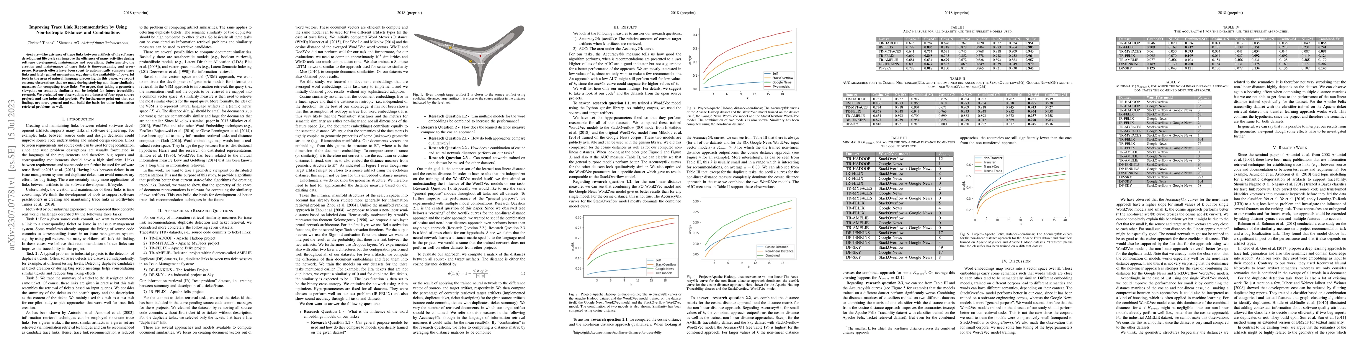 Thumbnail for Improving Trace Link Recommendation by Using Non-Isotropic Distances and
  Combinations