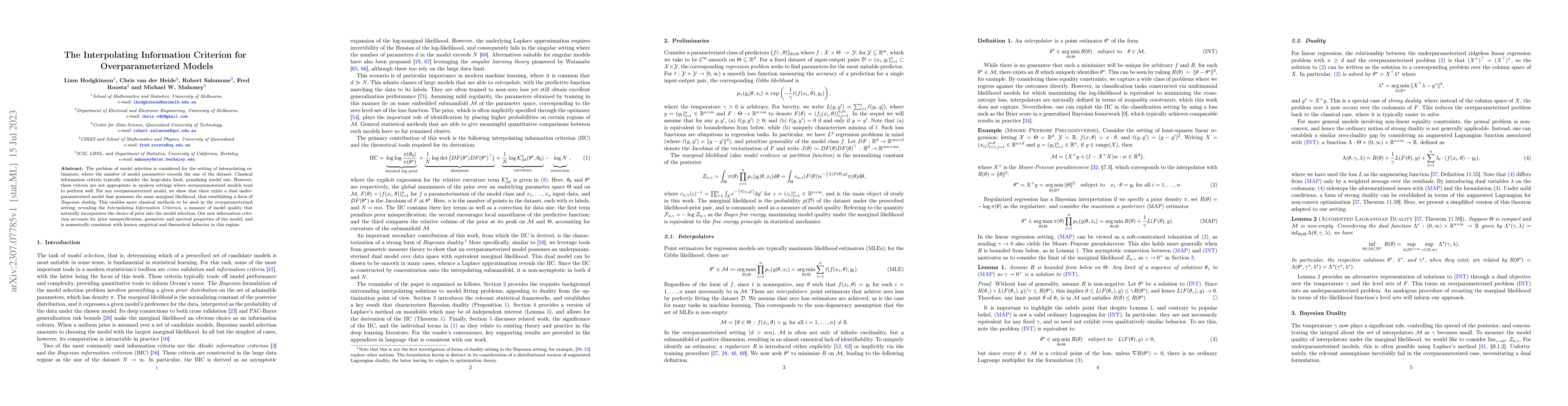 Thumbnail for The Interpolating Information Criterion for Overparameterized Models
