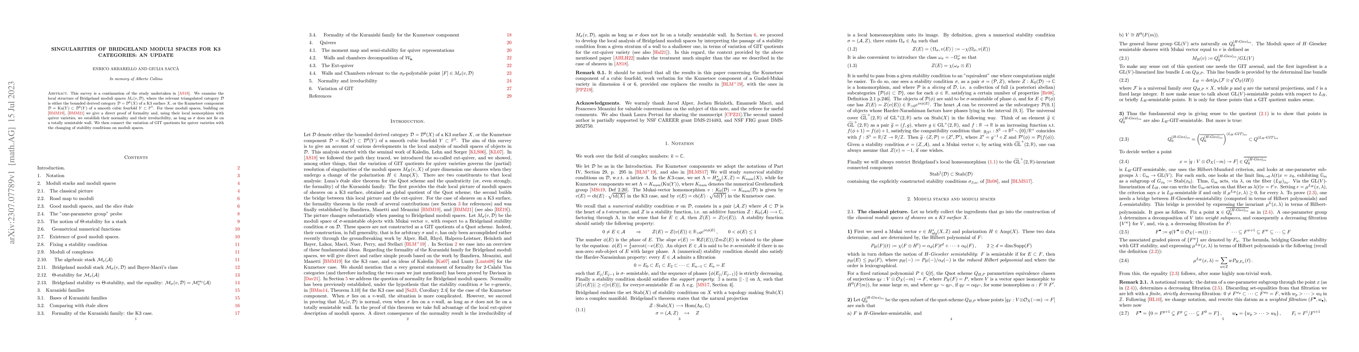 Thumbnail for Singularities of Bridgeland moduli spaces for K3 categories: an update