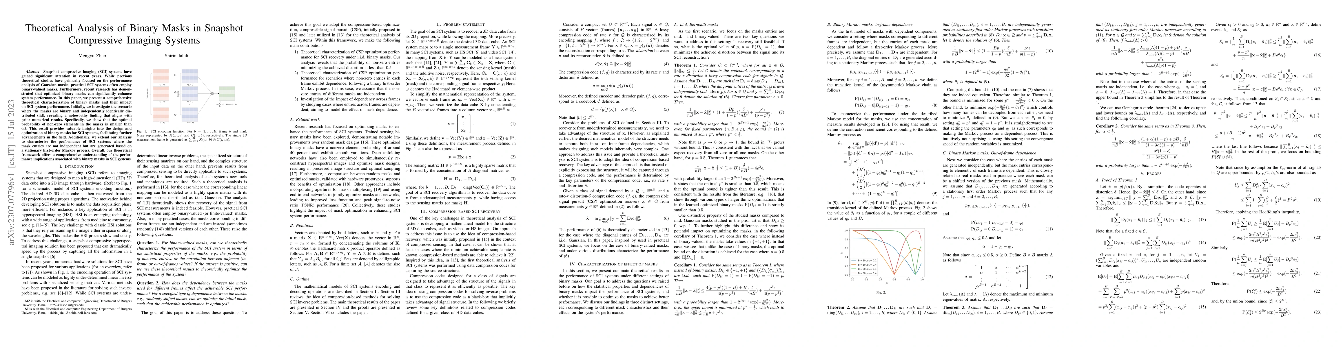 Thumbnail for Theoretical Analysis of Binary Masks in Snapshot Compressive Imaging
  Systems