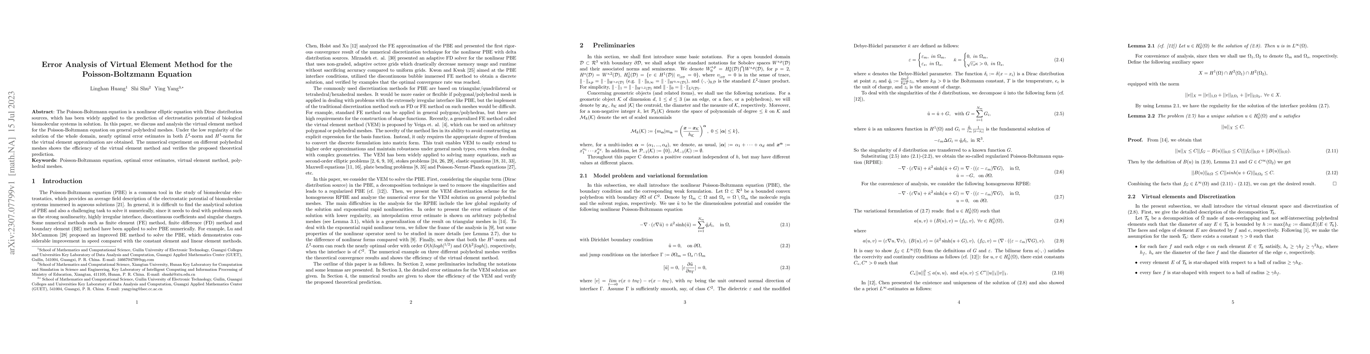 Thumbnail for Error Analysis of Virtual Element Method for the Poisson-Boltzmann
  Equation