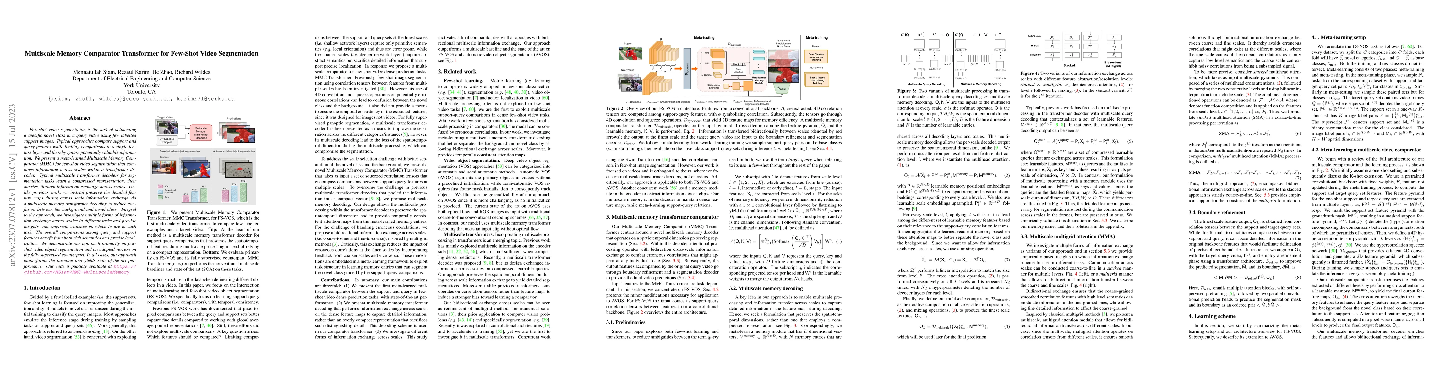 Thumbnail for Multiscale Memory Comparator Transformer for Few-Shot Video Segmentation