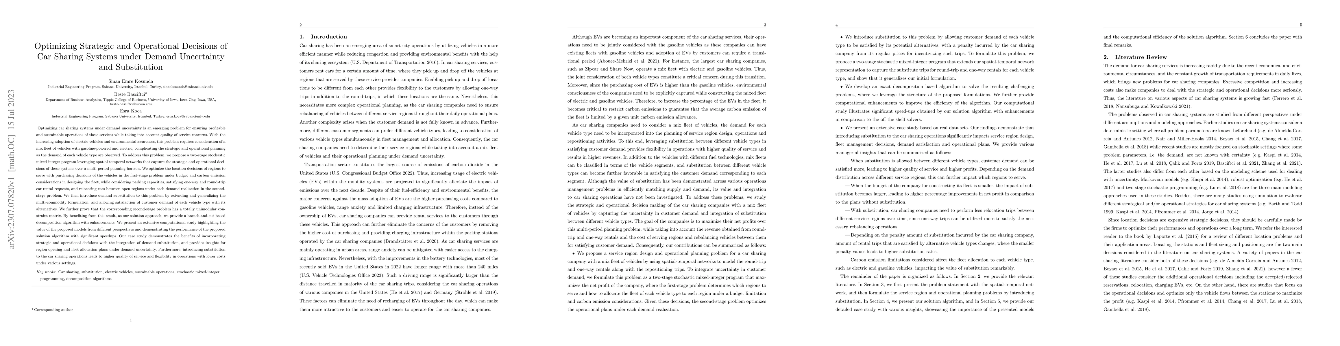 Thumbnail for Optimizing Strategic and Operational Decisions of Car Sharing Systems
  under Demand Uncertainty and Substitution