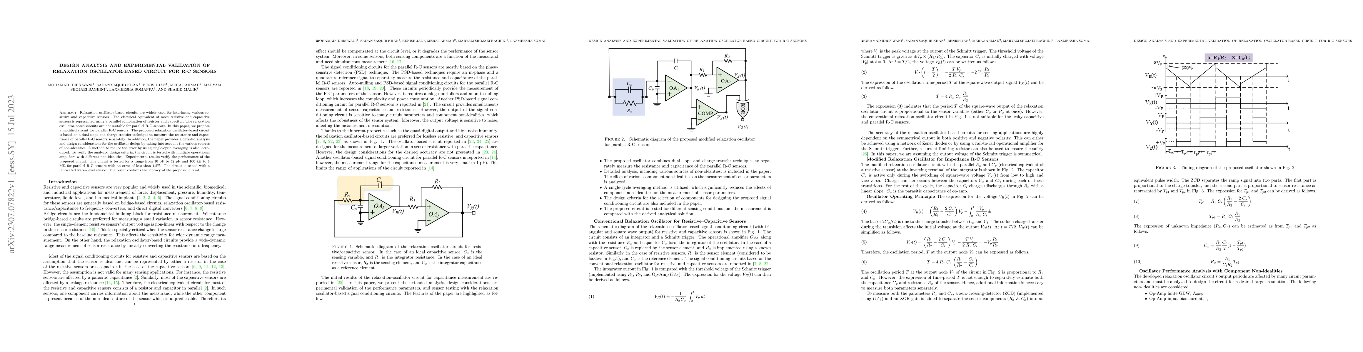 Thumbnail for Design Analysis and Experimental Validation of Relaxation
  Oscillator-Based Circuit for R-C Sensors