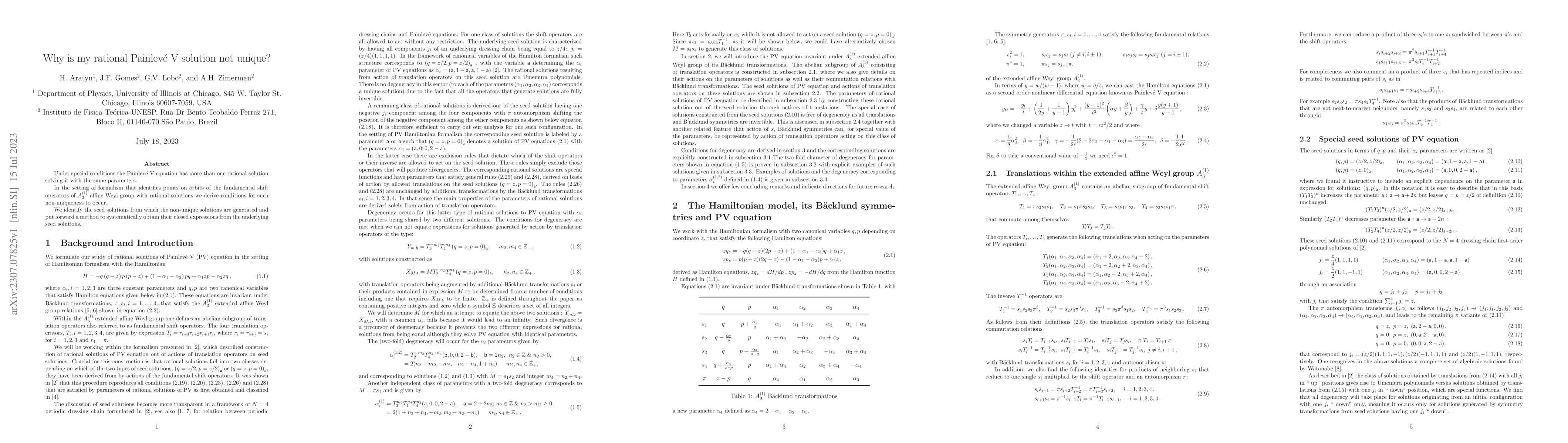 Thumbnail for Why is my rational Painlev\'e V solution not unique?