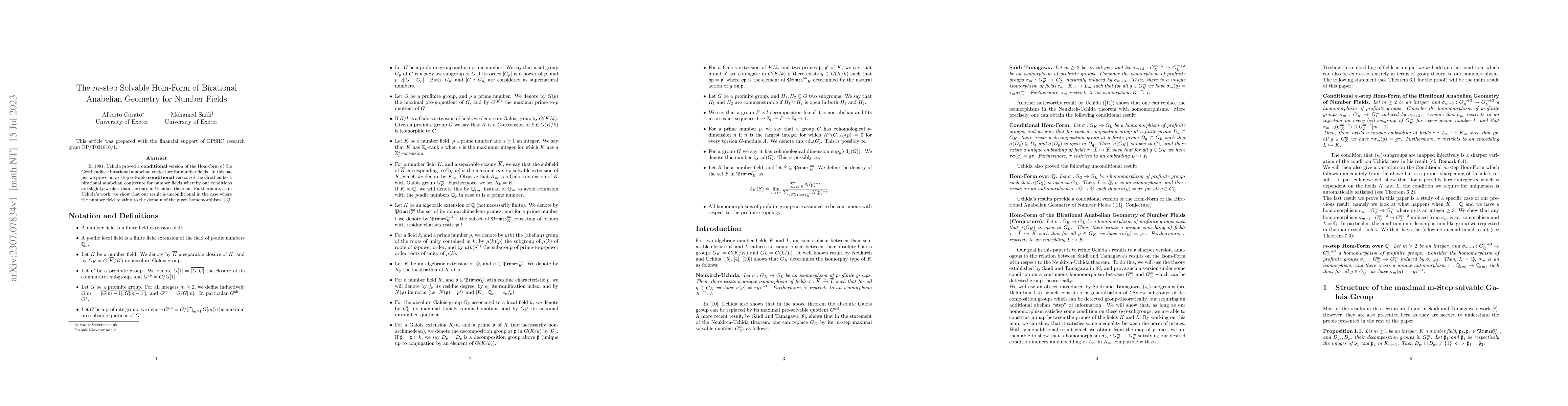 Thumbnail for The m-step Solvable Hom-Form of Birational Anabelian Geometry for Number
  Fields