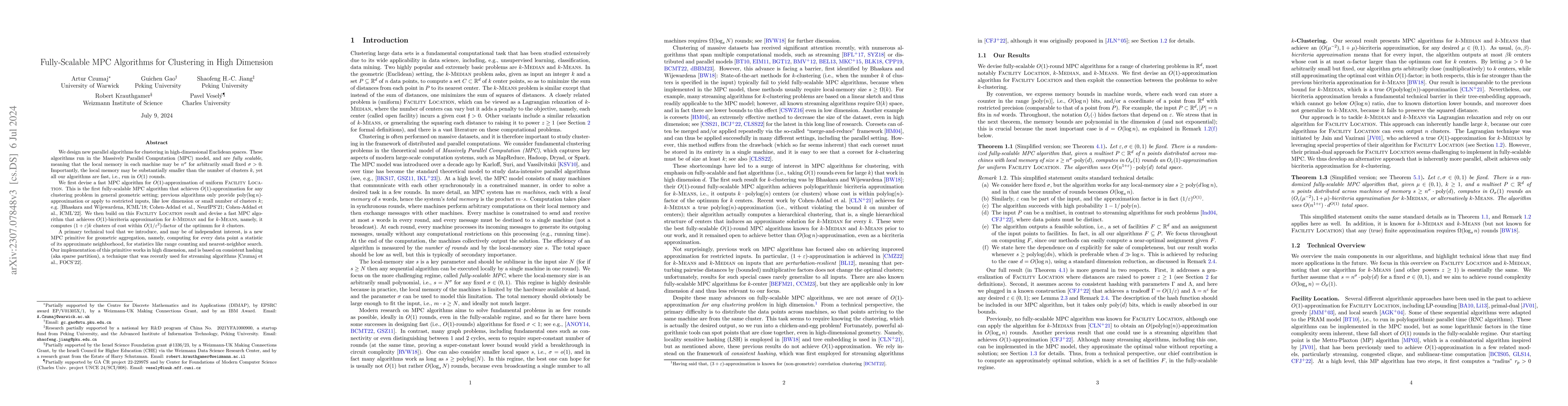 Thumbnail for Fully Scalable MPC Algorithms for Clustering in High Dimension