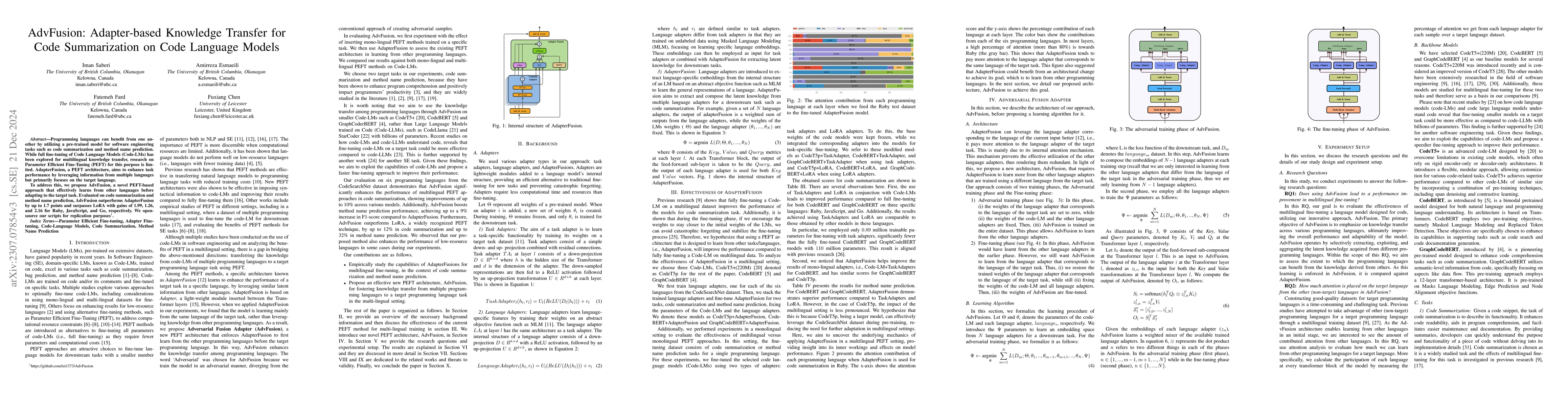 Thumbnail for AdvFusion: Multilingual Adapter-based Knowledge Transfer for Code
  Summarization
