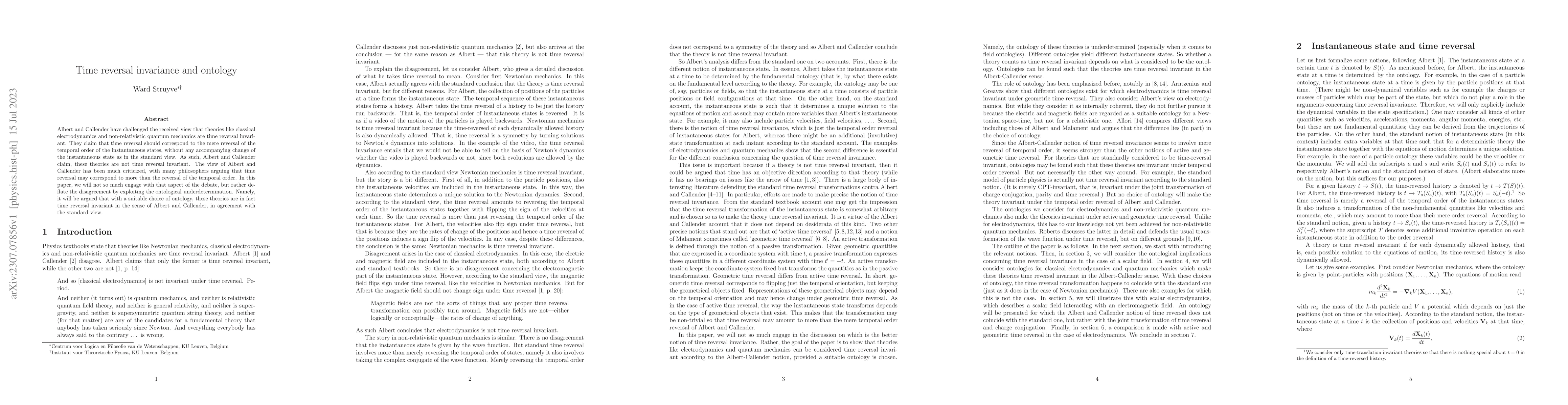 Thumbnail for Time reversal invariance and ontology