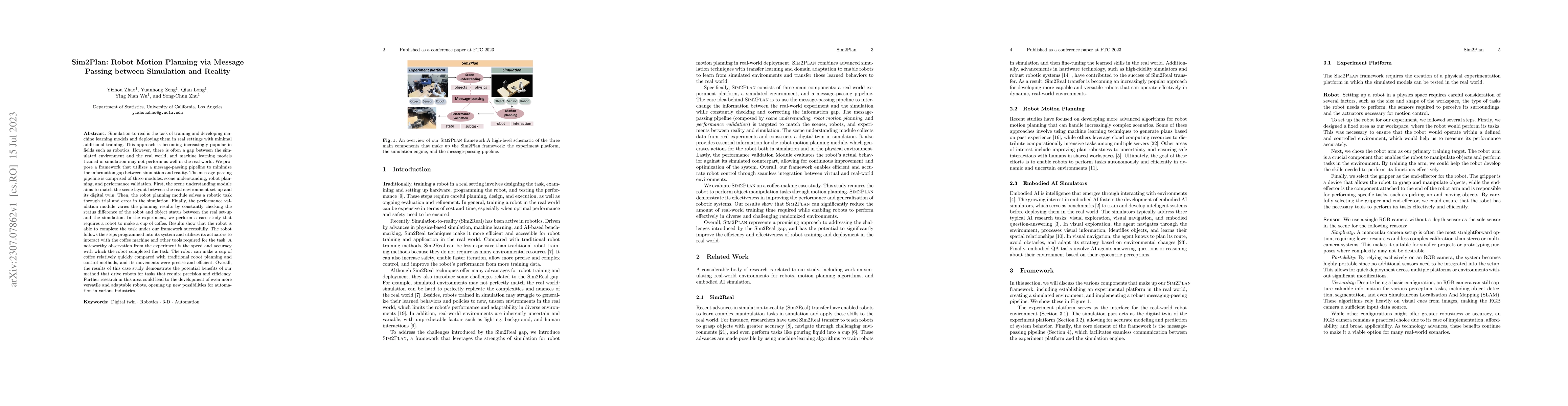 Thumbnail for Sim2Plan: Robot Motion Planning via Message Passing between Simulation
  and Reality