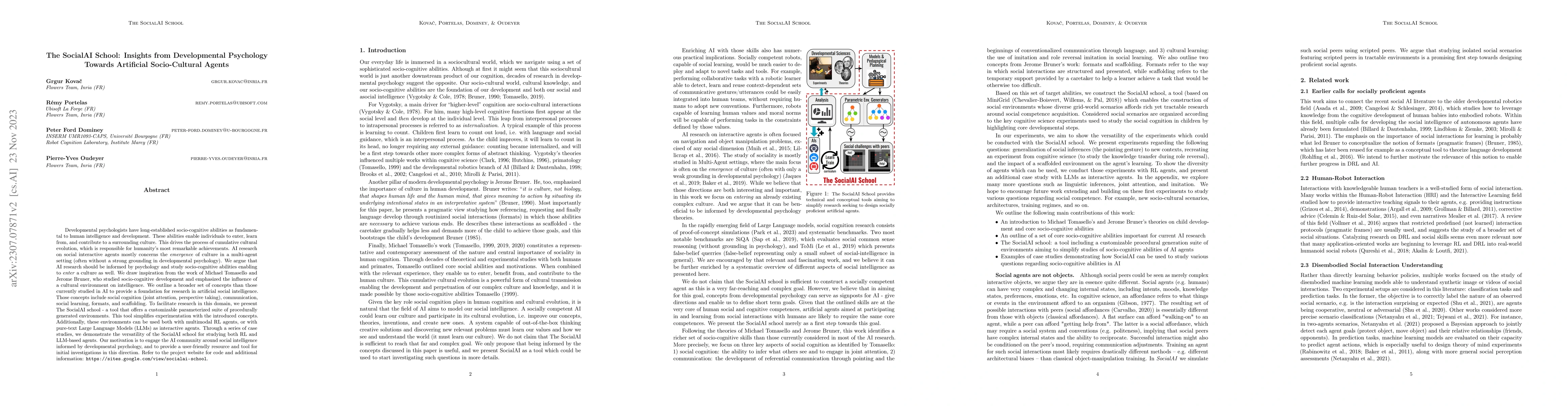 Thumbnail for The SocialAI School: Insights from Developmental Psychology Towards
  Artificial Socio-Cultural Agents