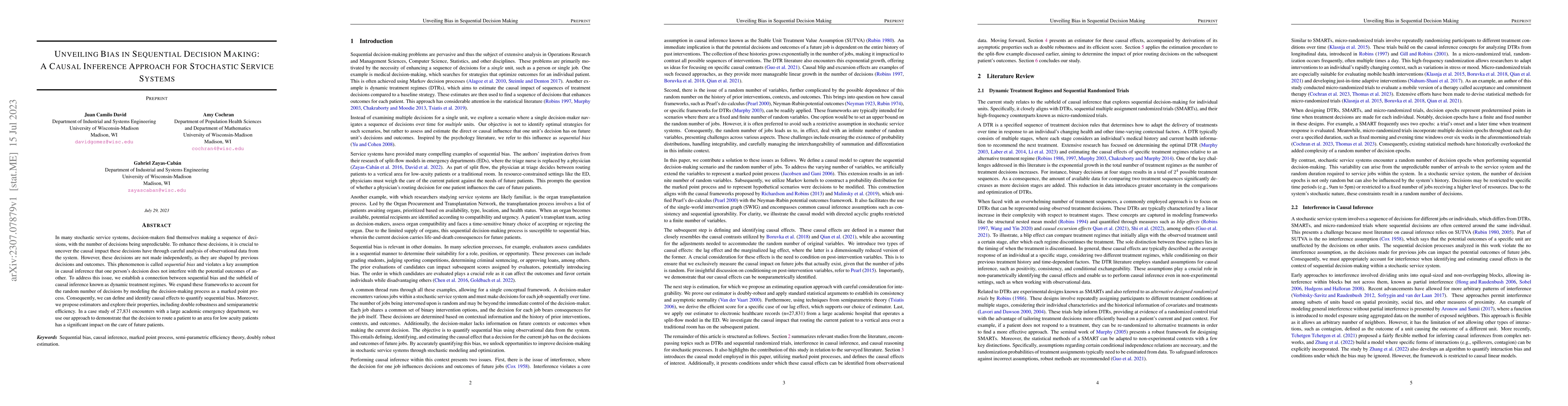 Thumbnail for Unveiling Bias in Sequential Decision Making: A Causal Inference
  Approach for Stochastic Service Systems