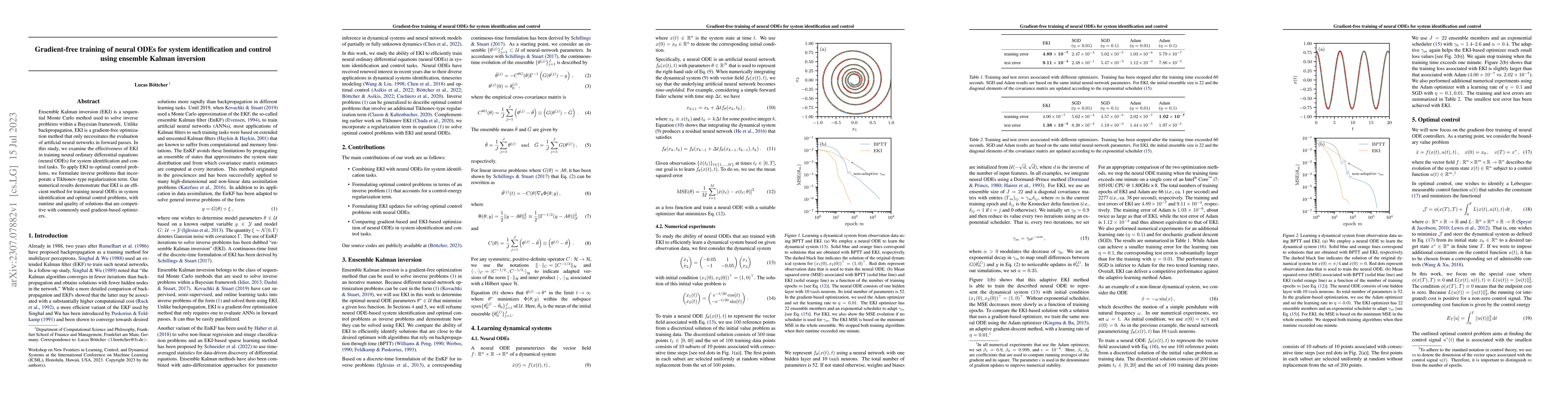 Thumbnail for Gradient-free training of neural ODEs for system identification and
  control using ensemble Kalman inversion