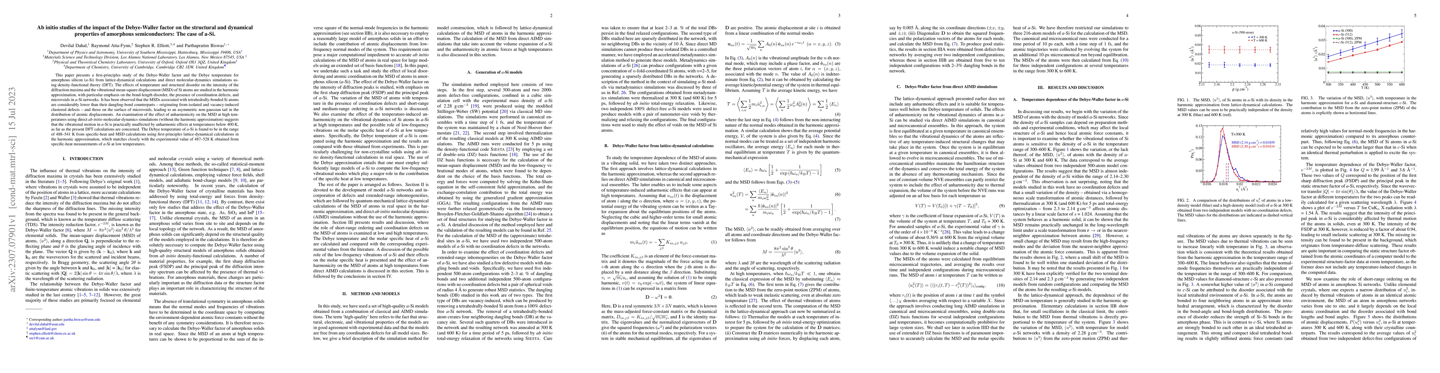 Thumbnail for Ab initio studies of the impact of the Debye-Waller factor on the
  structural and dynamical properties of amorphous semiconductors: The case of
  $a$-Si