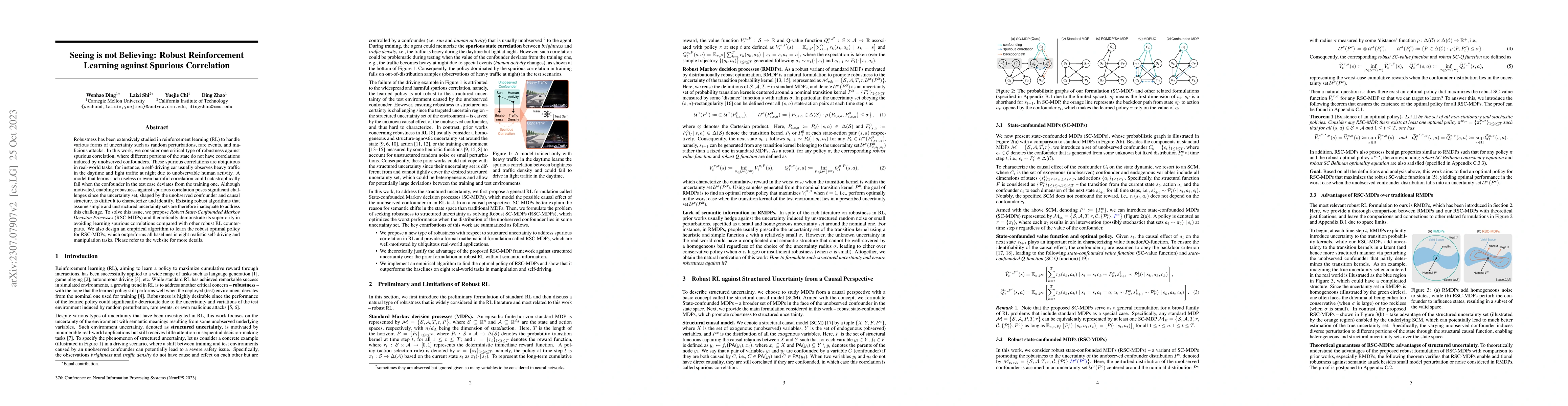 Thumbnail for Seeing is not Believing: Robust Reinforcement Learning against Spurious
  Correlation