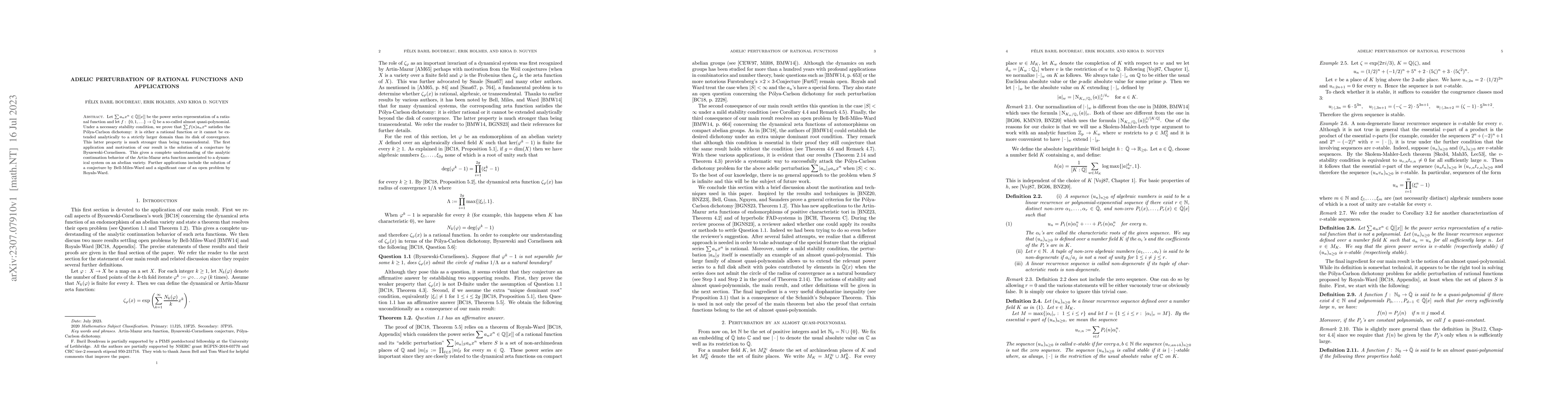 Thumbnail for Adelic perturbation of rational functions and applications