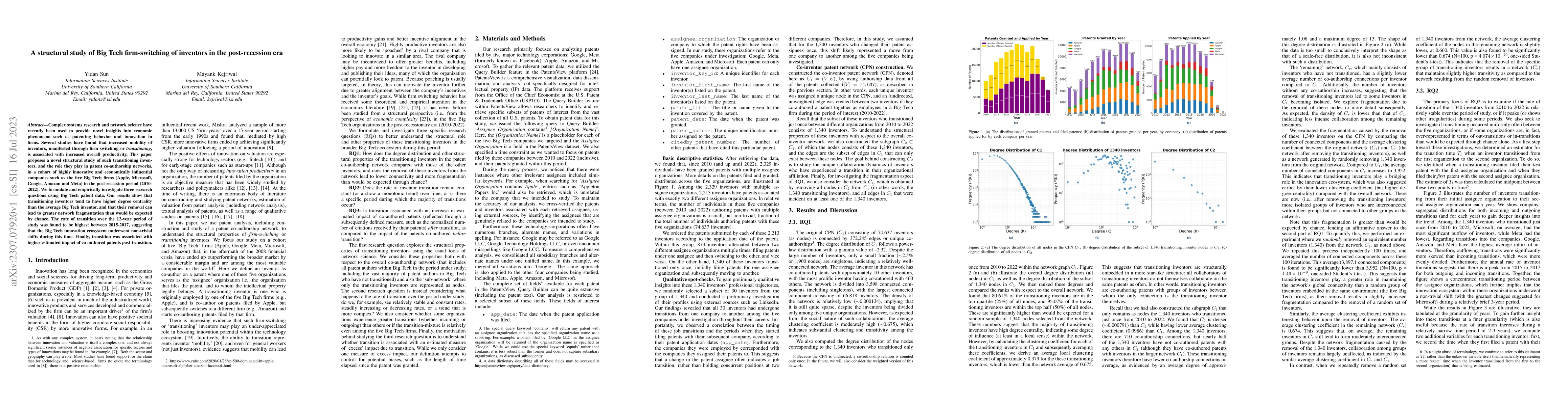 Thumbnail for A structural study of Big Tech firm-switching of inventors in the
  post-recession era