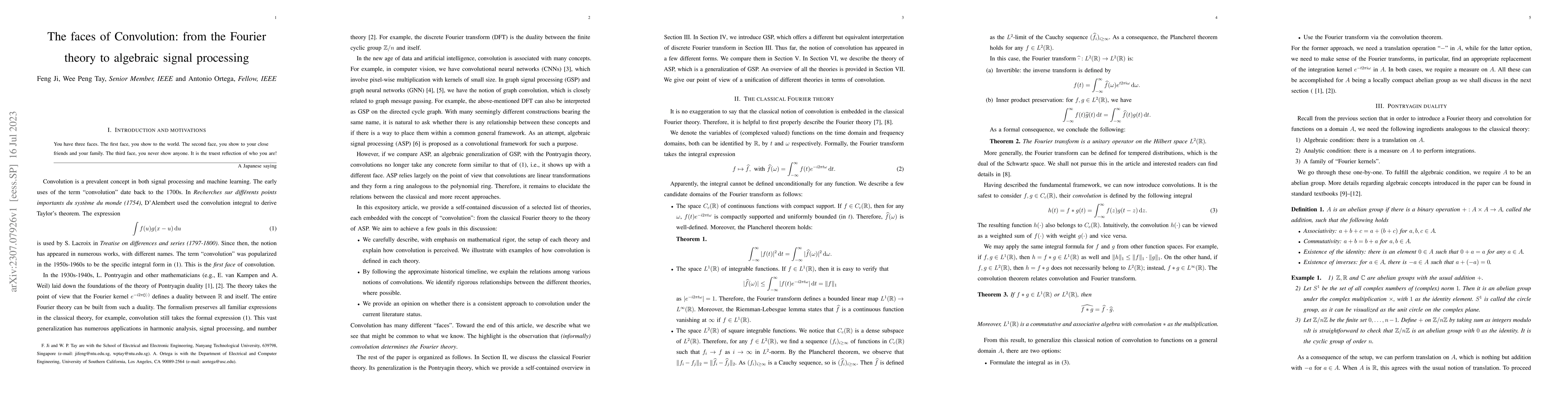Thumbnail for The faces of Convolution: from the Fourier theory to algebraic signal
  processing