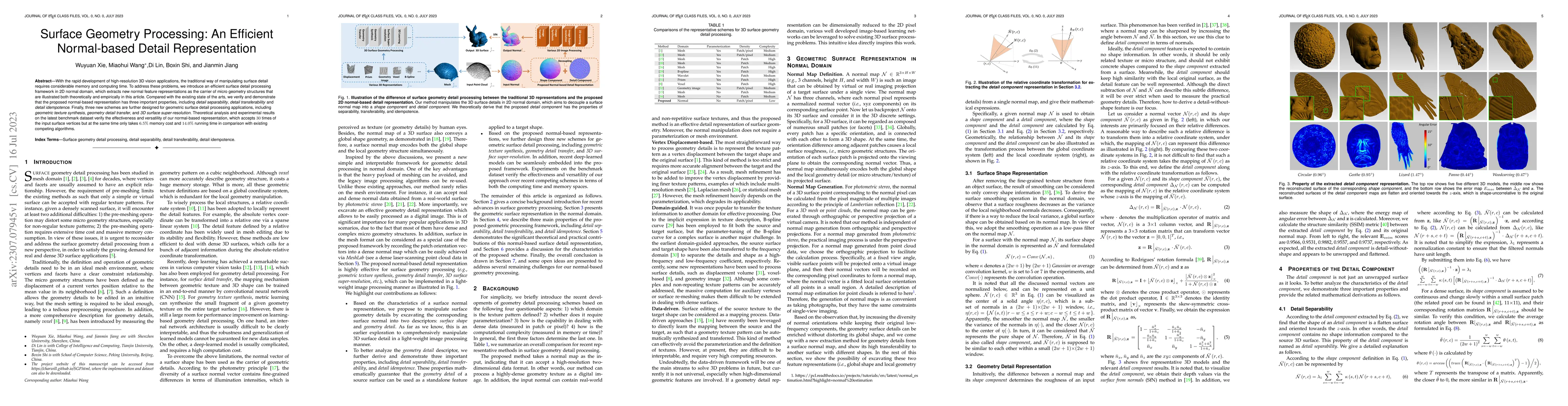 Thumbnail for Surface Geometry Processing: An Efficient Normal-based Detail
  Representation