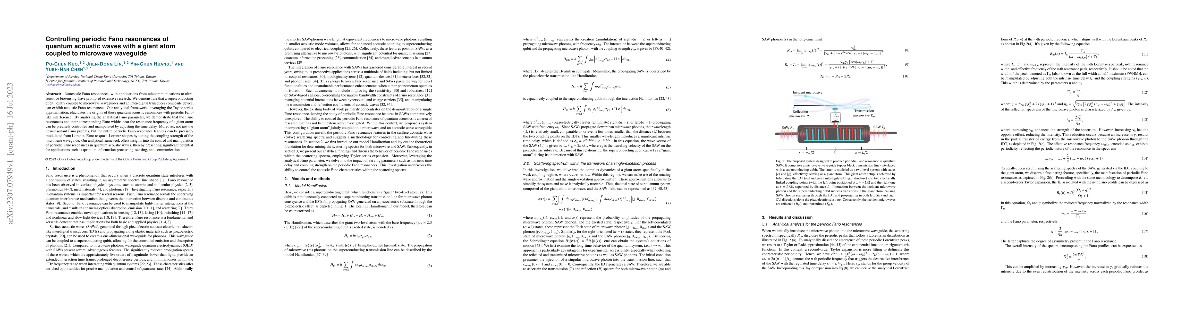 Thumbnail for Controlling periodic Fano resonances of quantum acoustic waves with a
  giant atom coupled to microwave waveguide