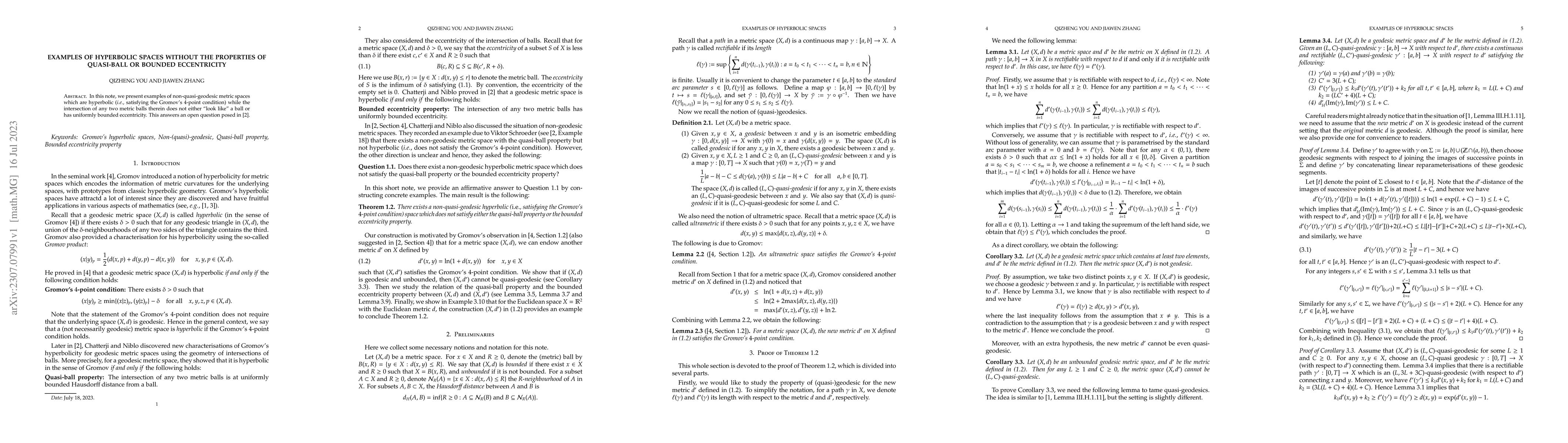 Thumbnail for Examples of hyperbolic spaces without the properties of quasi-ball or
  bounded eccentricity