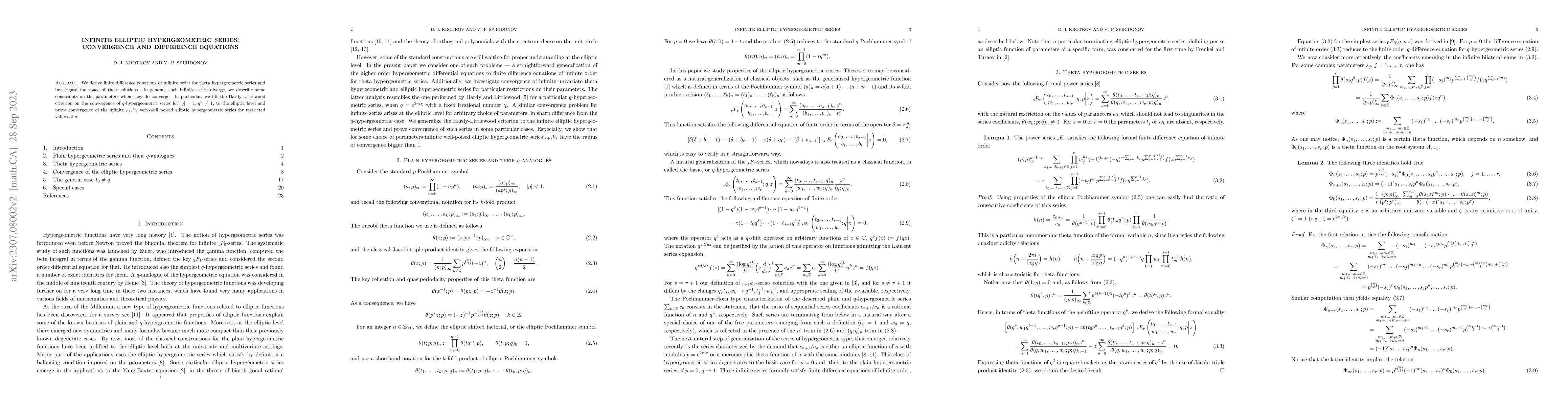 Thumbnail for Infinite elliptic hypergeometric series: convergence and difference
  equations