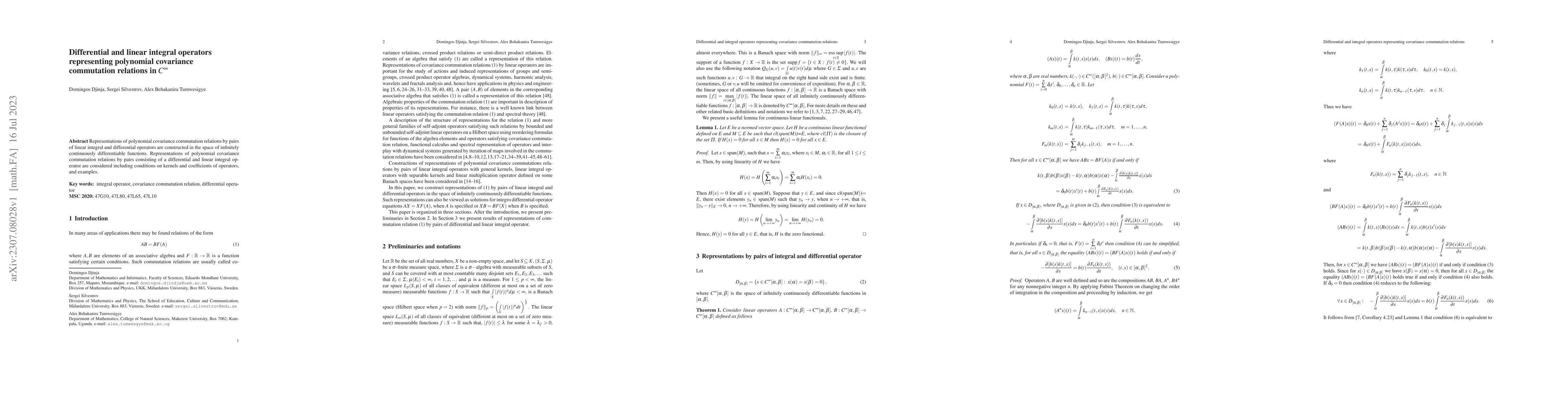Thumbnail for Differential and linear integral operators representing polynomial
  covariance commutation relations in $C^\infty$