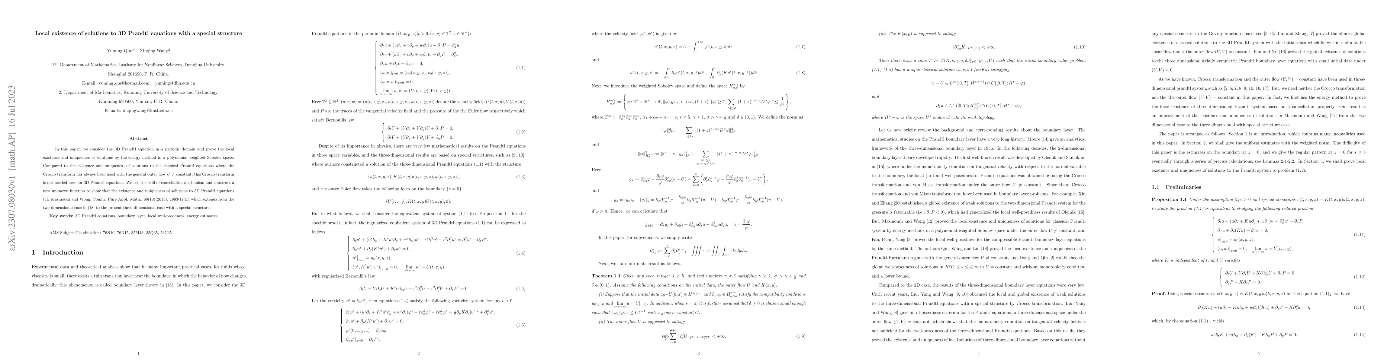 Thumbnail for Local existence of solutions to 3D Prandtl equations with a special
  structure