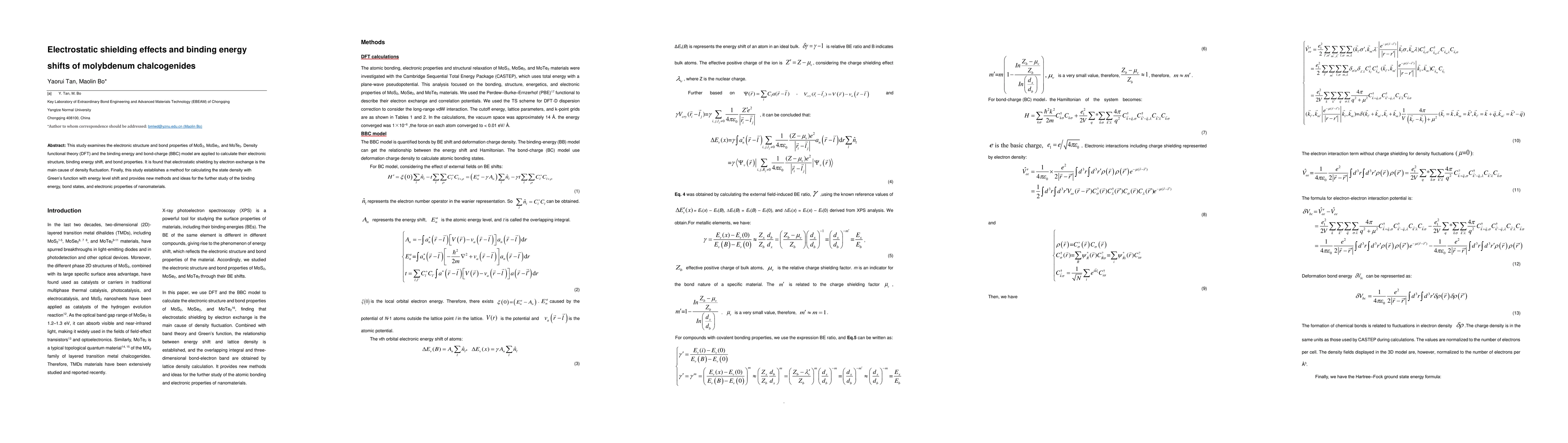 Thumbnail for Electrostatic shielding effect and Binding energy shift of MoS2, MoSe2
  and MoTe2 materials