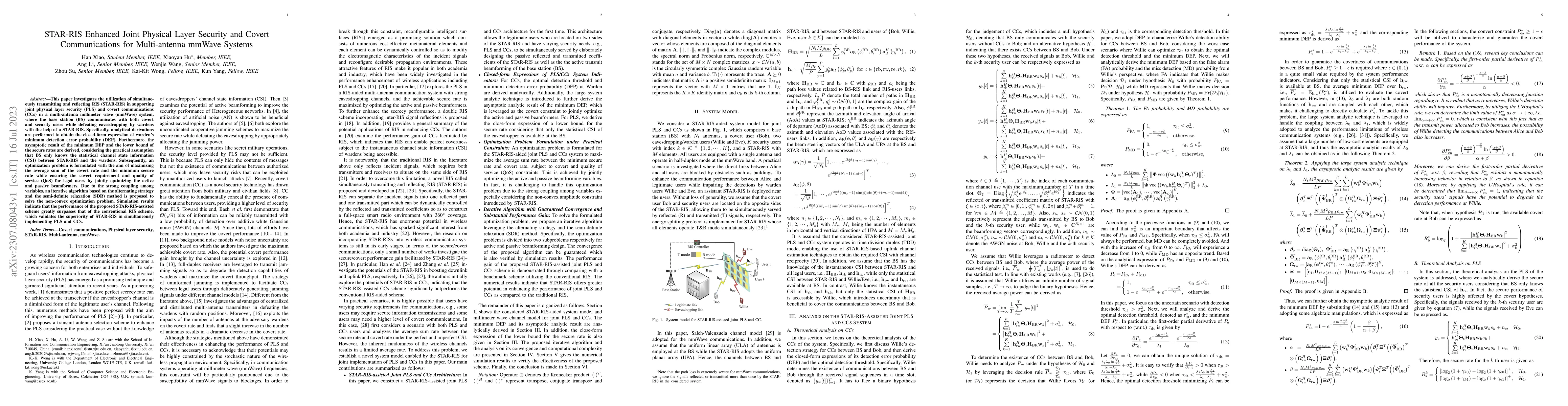 Thumbnail for STAR-RIS Enhanced Joint Physical Layer Security and Covert
  Communications for Multi-antenna mmWave Systems