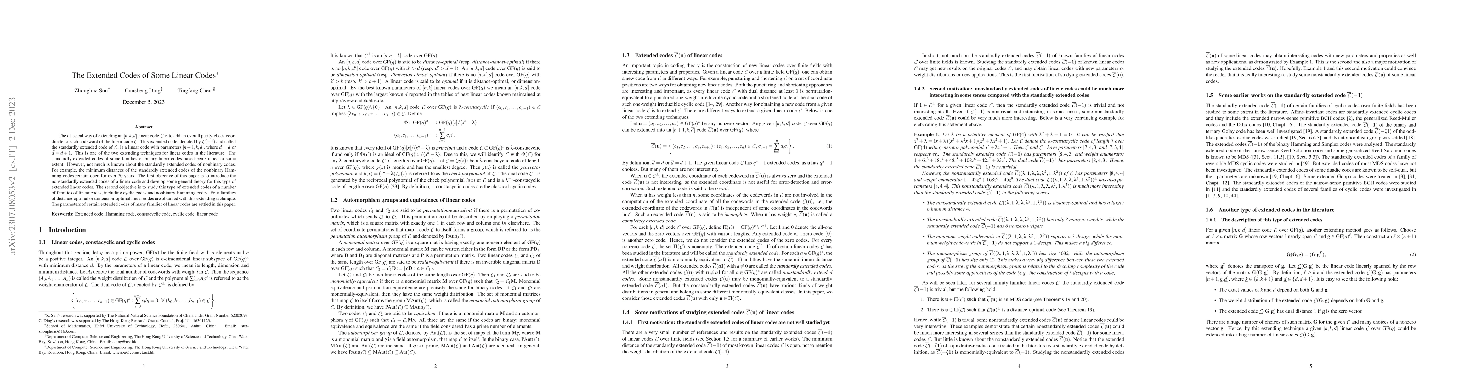 Thumbnail for The Extended Codes of Some Linear Codes
